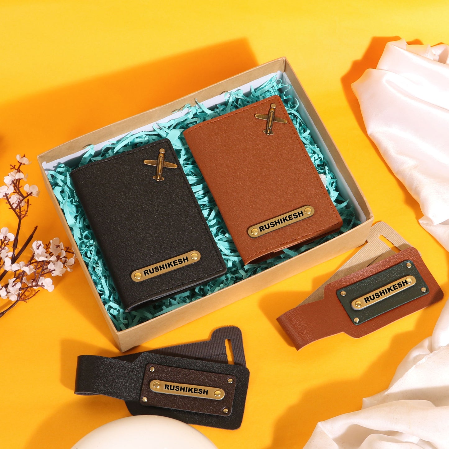couples passport covers and couples bagtags hamper