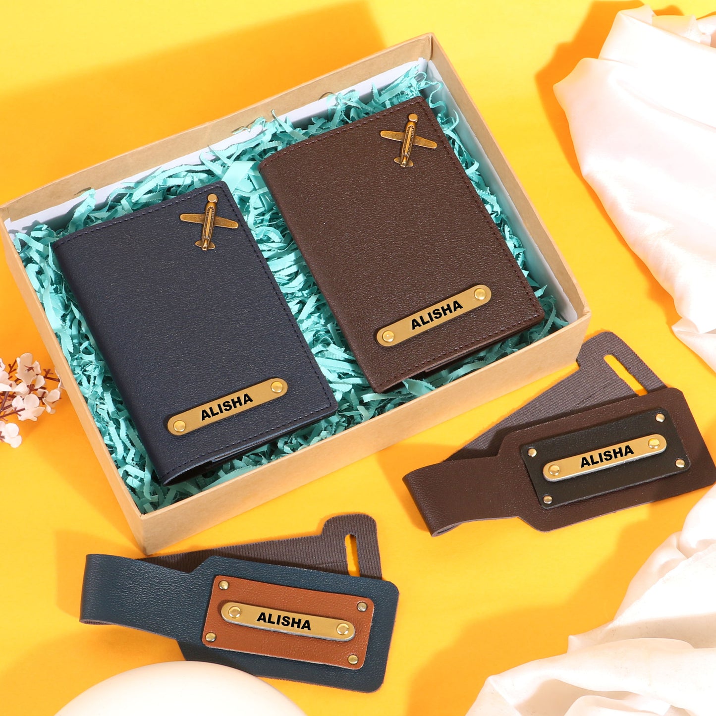 couples passport covers and couples bagtags hamper