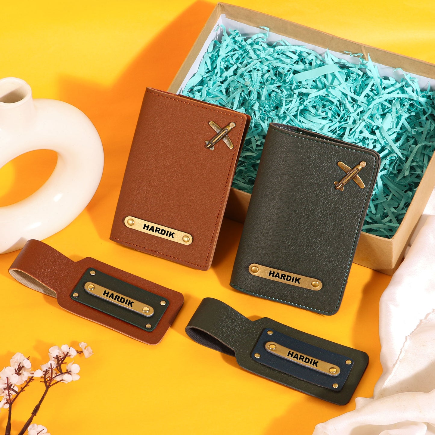 couples passport covers and couples bagtags hamper