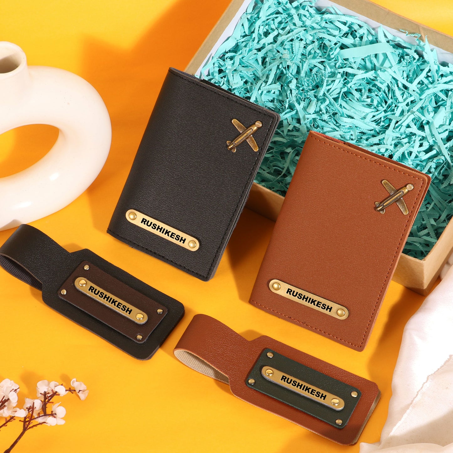 couples passport covers and couples bagtags hamper