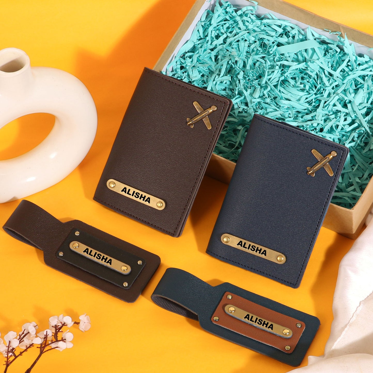 couples passport covers and couples bagtags hamper
