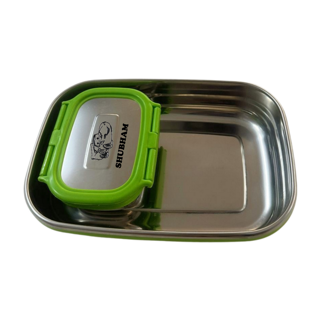 Green tiffin box with bottle