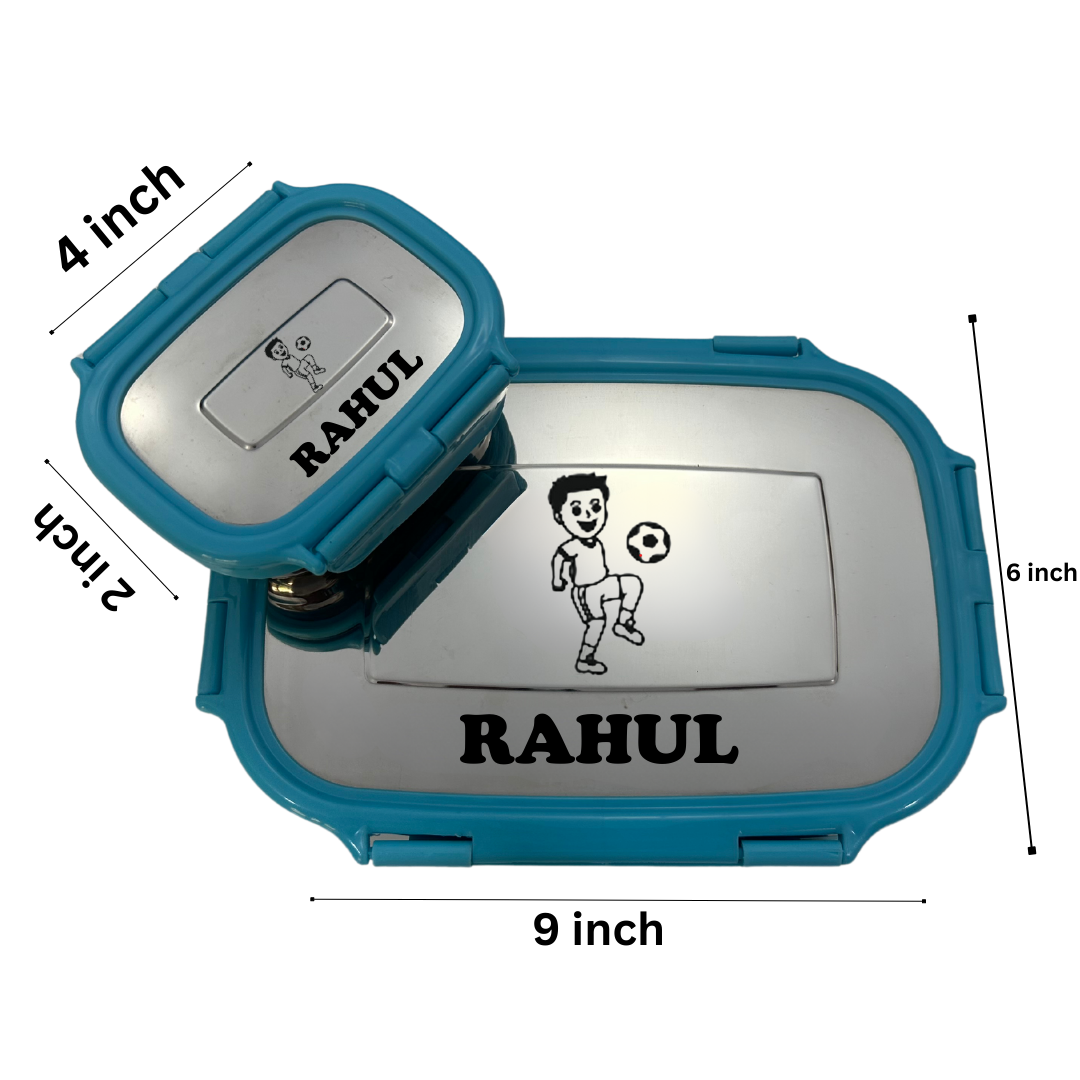 Sky blue tiffin box with bottle