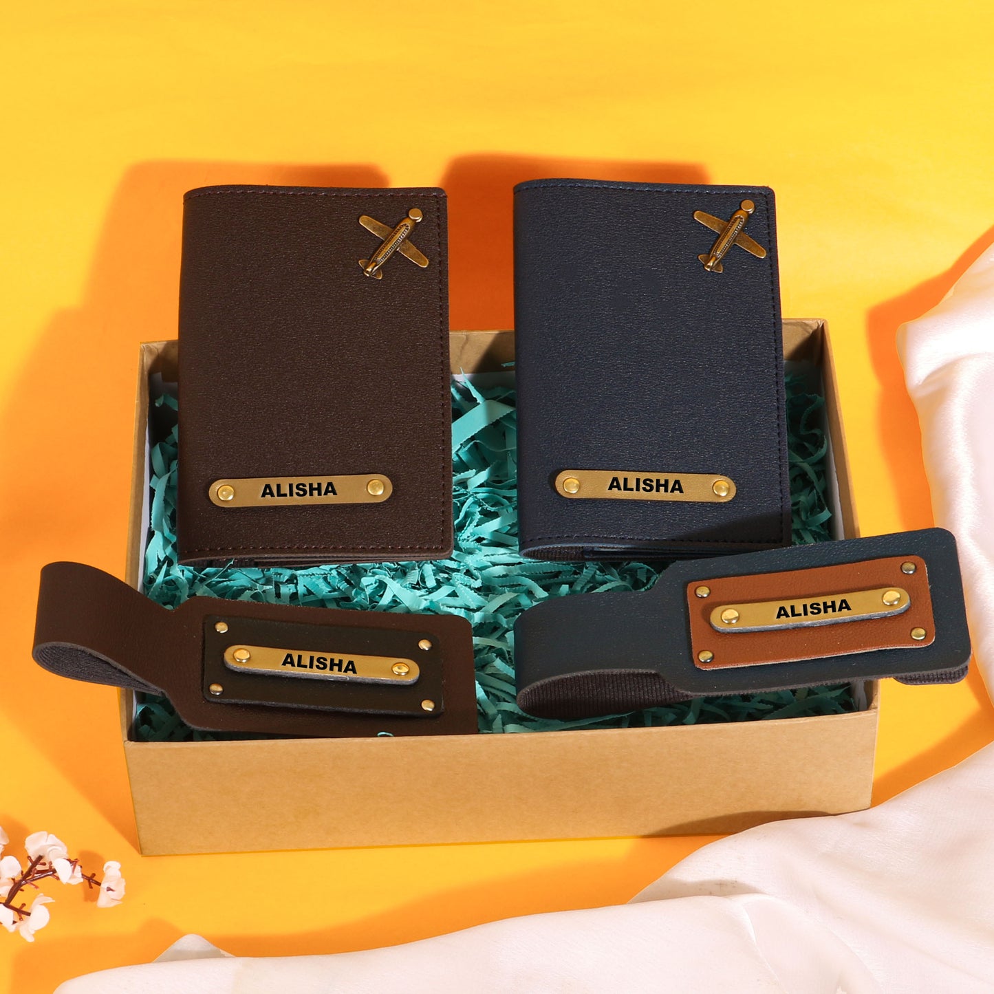 couples passport covers and couples bagtags hamper