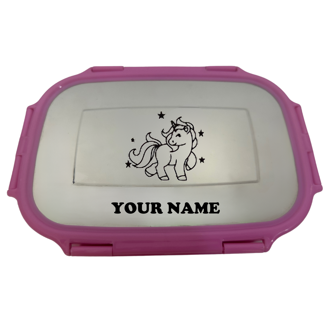 Pink tiffin box with bottle