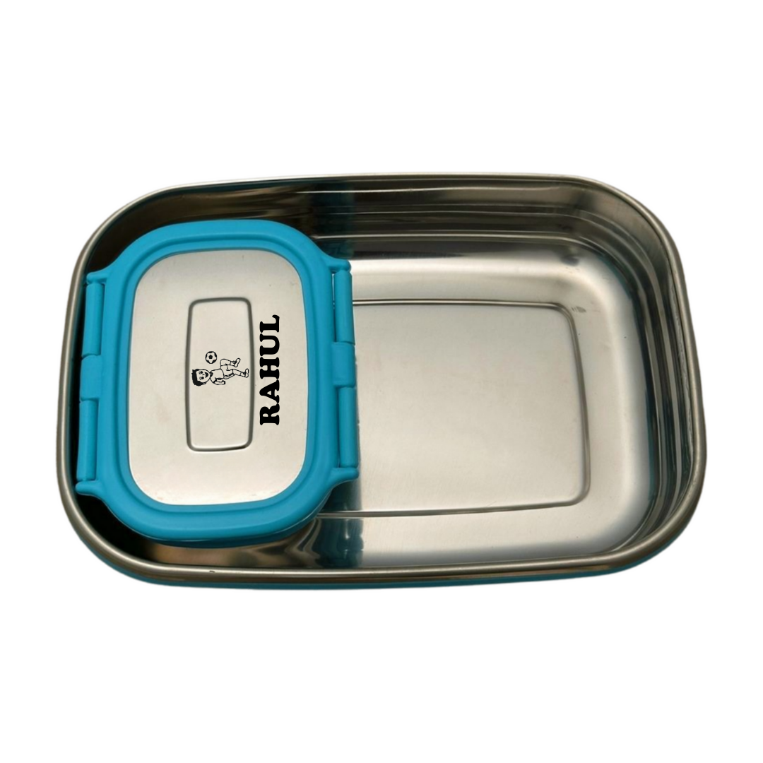 Sky blue tiffin box with bottle