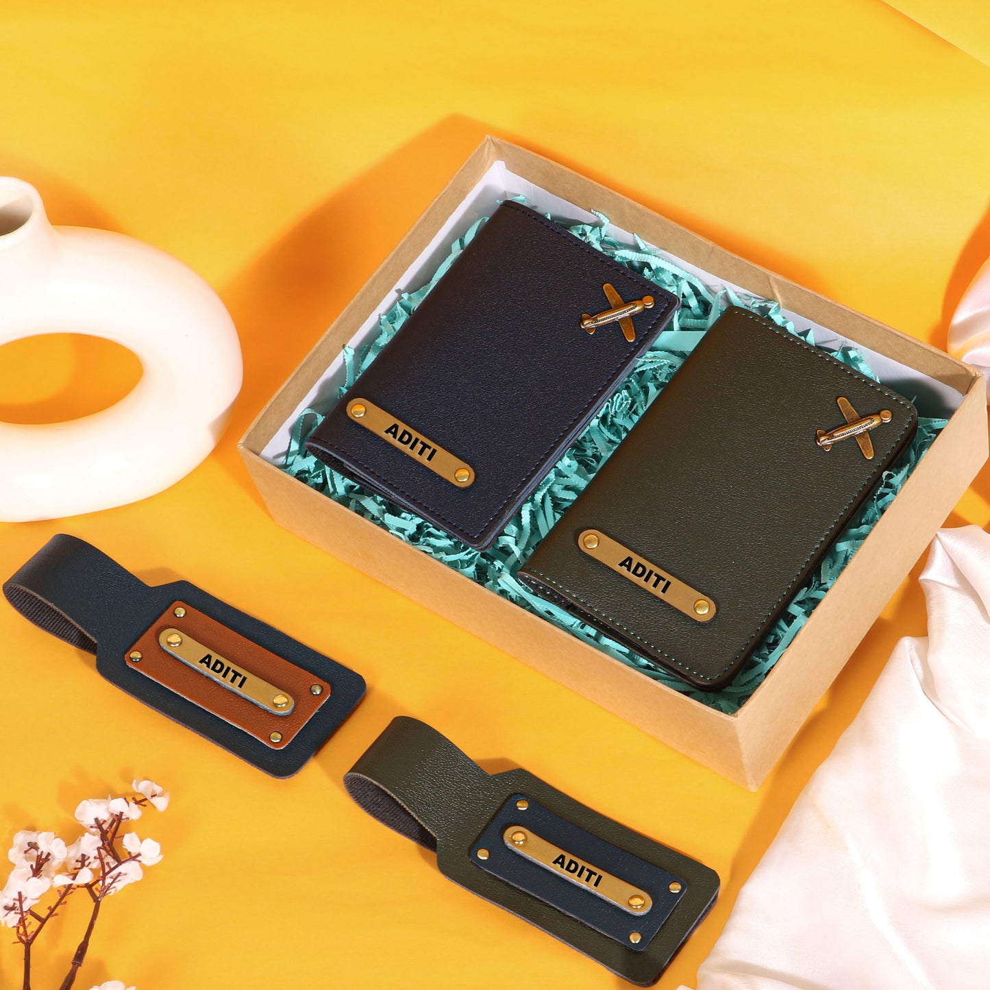couples passport covers and couples bagtags hamper
