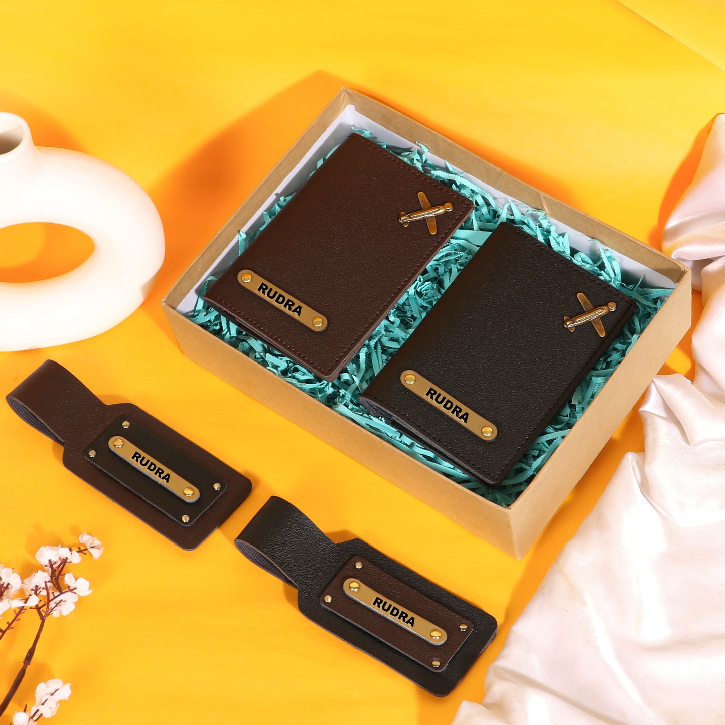 couples passport covers and couples bagtags hamper