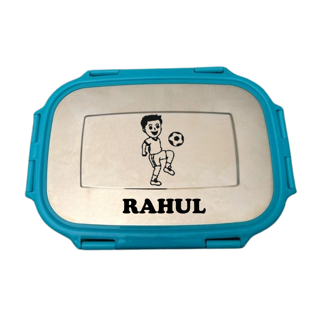 Sky blue tiffin box with bottle