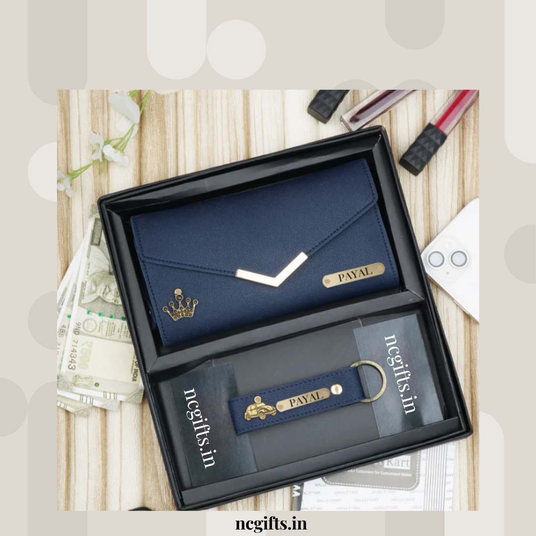 Women's Wallet and Keychain Combo Blue