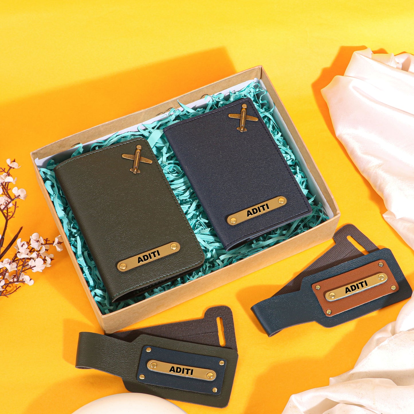 couples passport covers and couples bagtags hamper