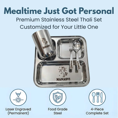Personalized Thali Set for Kids - Stainless Steel Plate with Name My Store NC Gifts
