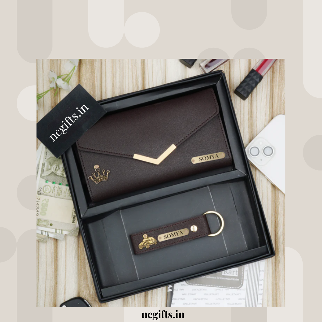 Women's Wallet and Keychain Combo Brown