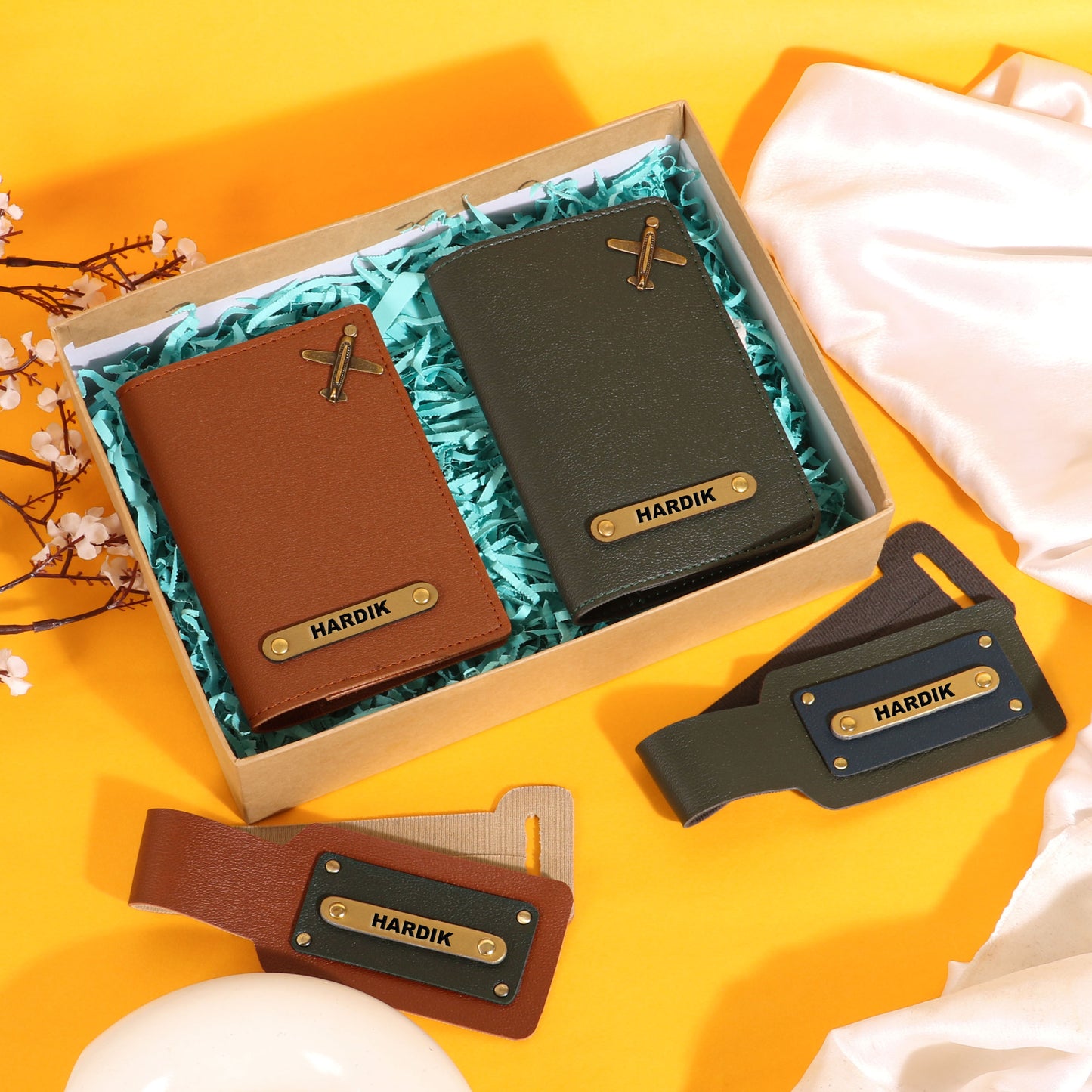 couples passport covers and couples bagtags hamper