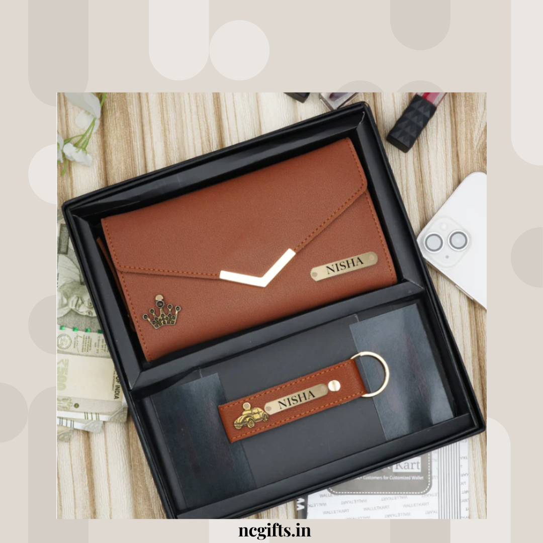 Women's Wallet and Keychain Combo Tan