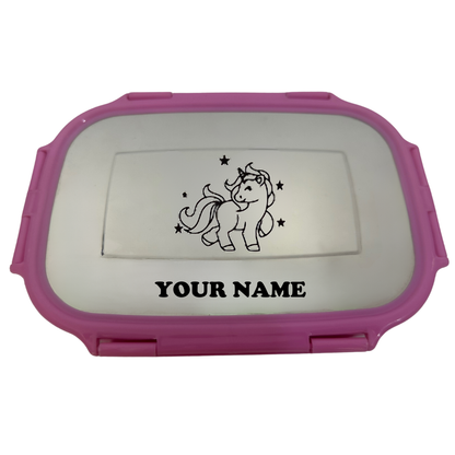 Pink tiffin box with bottle
