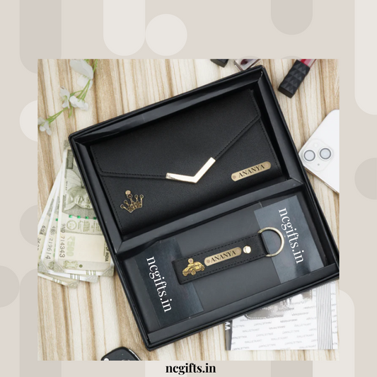Women's Wallet and Keychain Combo Black