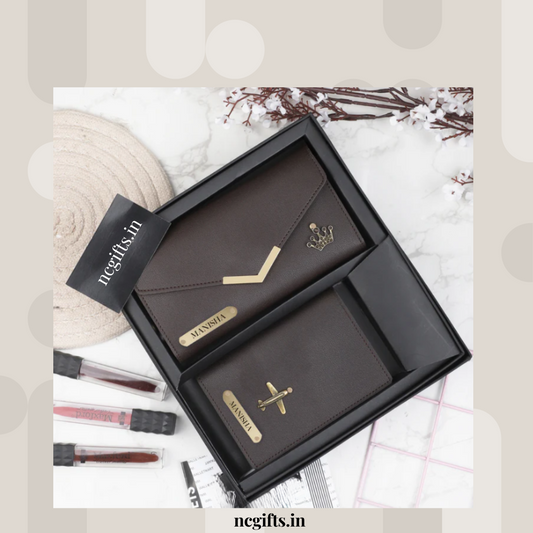 Women's Wallet and Passport Combo Brown