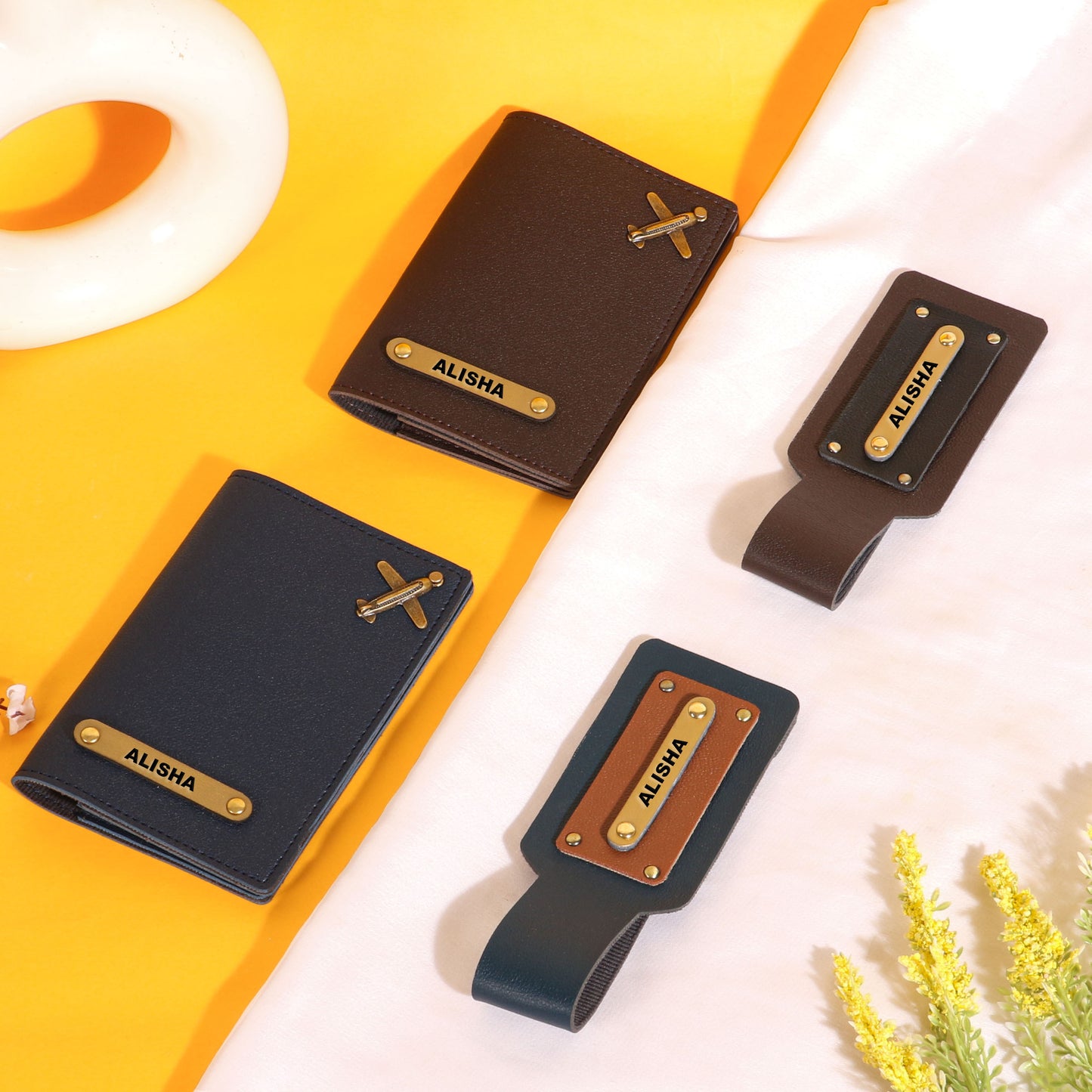 couples passport covers and couples bagtags hamper
