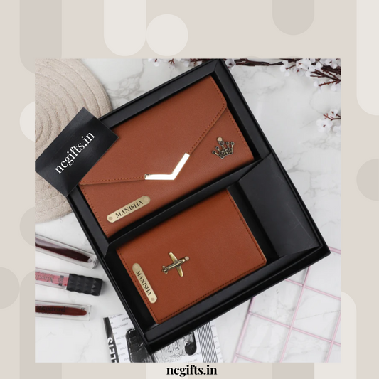 Women's Wallet and Passport Combo Tan