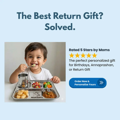 Personalized Thali Set for Kids - Stainless Steel Plate with Name My Store NC Gifts